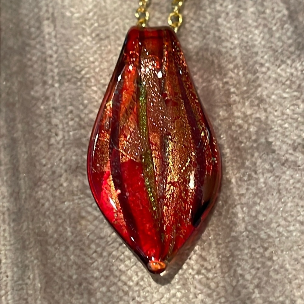 Red Murano Glass Necklace 18” chain